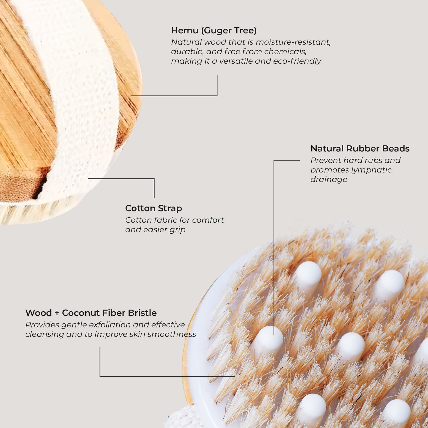 Natural Wood Bristle Body Scrubber